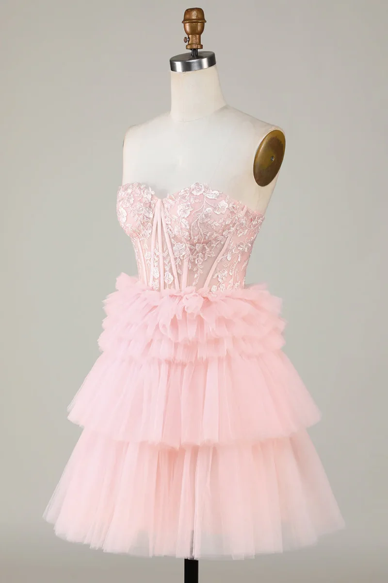 Elegant Pink Sweetheart A-Line Homecoming Dress with Ruffles and Tulle - Bild 4
