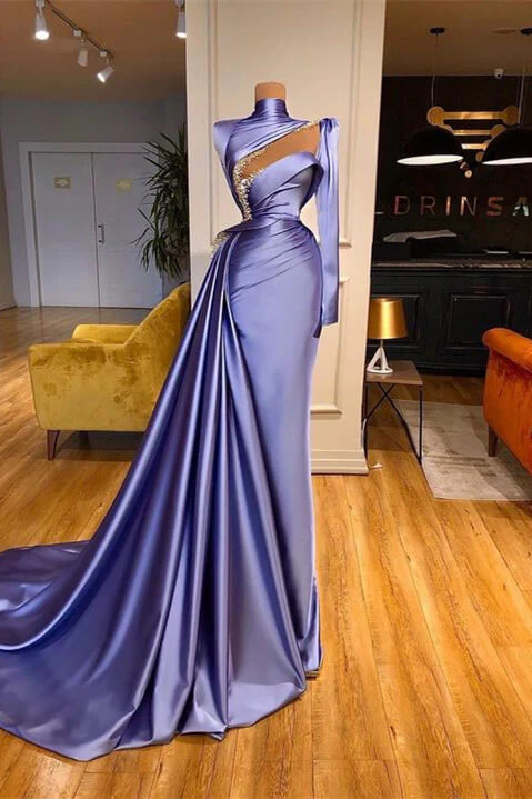 Elegant High Neck Long Sleeve Mermaid Prom Dress with Beaded Ruffles - Bild 2