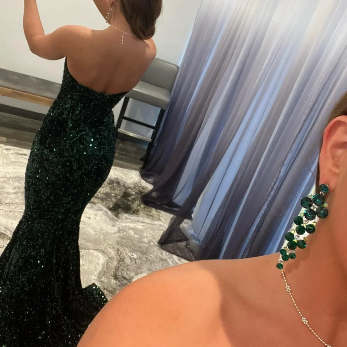 Stunning Sequin Dark Green V-Neck Mermaid Prom Gown for Elegant Evenings - Bild 3