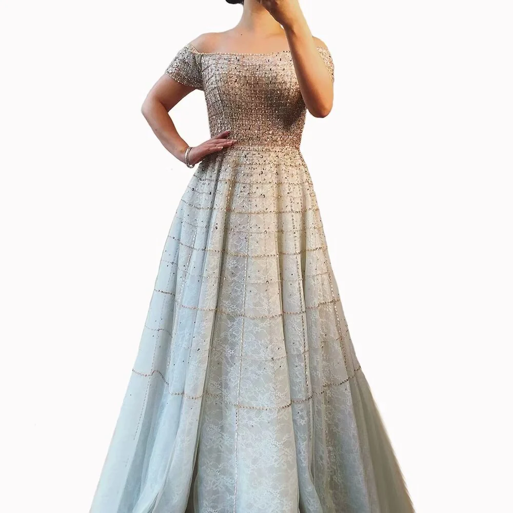 Elegant Sequined Off Shoulder Long Sleeve Prom Dress A Line Design - Bild 4