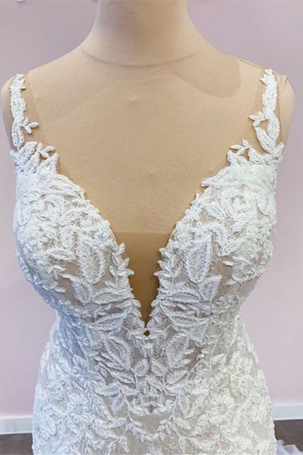 Stunning Spaghetti Straps A-Line Wedding Dress Sweetheart Neckline Appliques Lace Gown - Bild 6