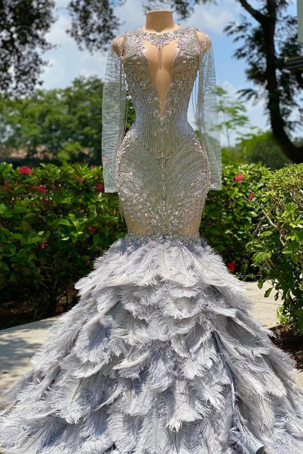 Elegant Silver Slim Prom Dress with Sleeves, V-Neck Mermaid Party Gown Long - Bild 2