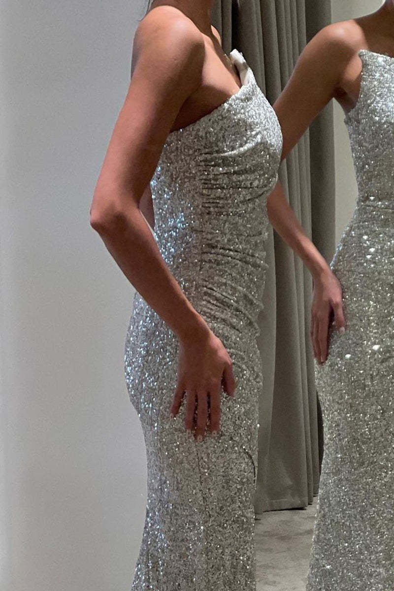 Luxurious Silver Strapless Prom Dress, Slimming Mermaid Silhouette Evening Gown - Bild 3