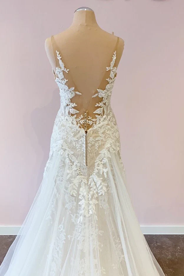 Stunning Spaghetti Straps A-Line Wedding Dress Sweetheart Neckline Appliques Lace Gown - Bild 5