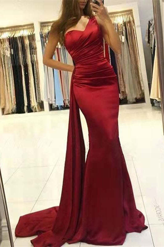Wine Red One Shoulder Mermaid Prom Dress with Elegant Ruffles - Bild 4